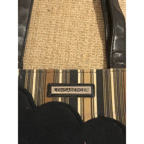 Longaberger Coffee Tea Cup Mini Tote  Handbag Brown Beige Stripe - Picture 2 of 5